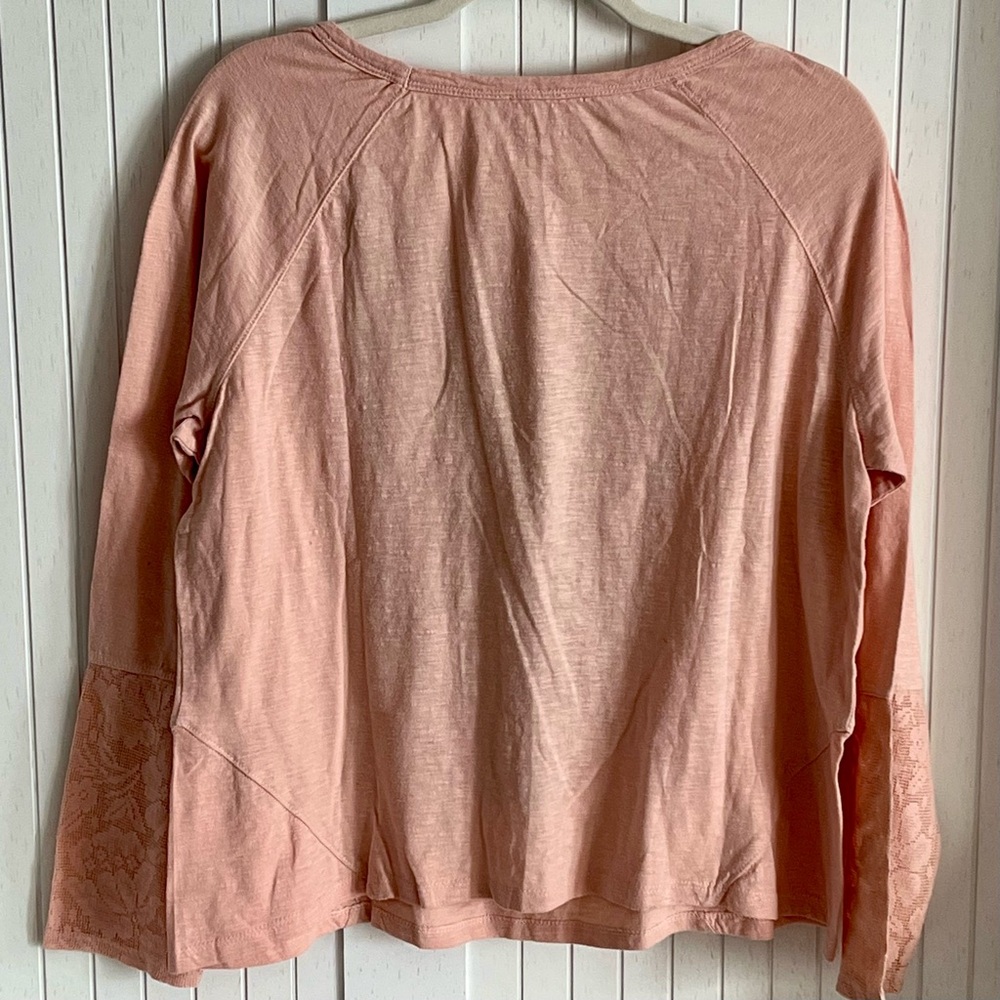 NWOT Sundance Boho Beaded Blush Pink Shirt w/Lace Detail on Sleeves - Picture 2 of 6